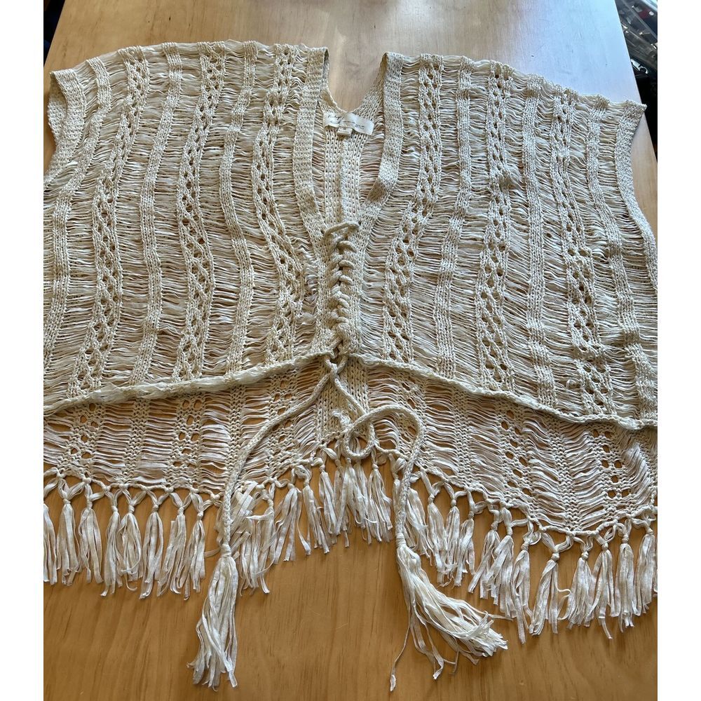 VINTAGE HAVANA IVORY BOHO FRINGE CARDIGAN SIZE M - Picture 1 of 11